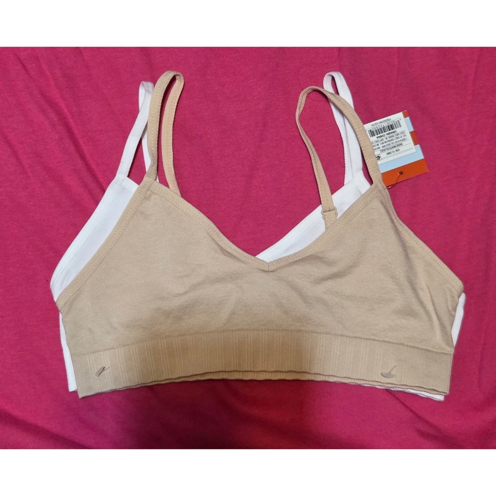 Cat & Jack Girls Seamless Bras 2 Pack White Beige Size Small NWT